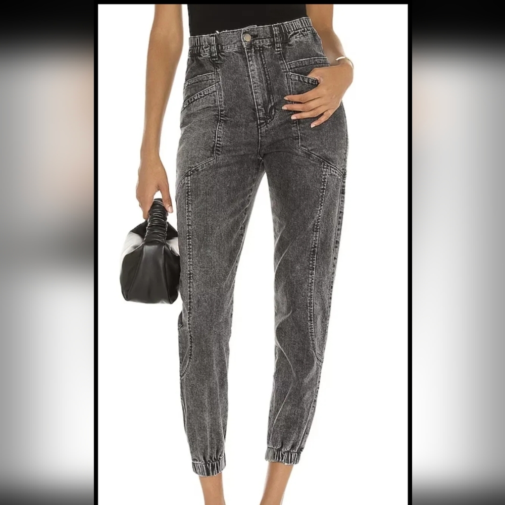 NWT Retrofete Women's Myla Jeans Denim Joggers Elastic Waist Black Hematite 30
